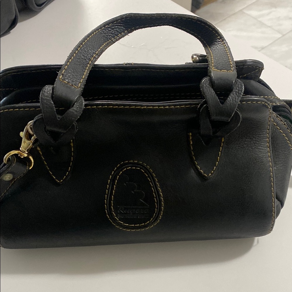 Vintage Rugero Black Leather Satchel bag with gold Hardware